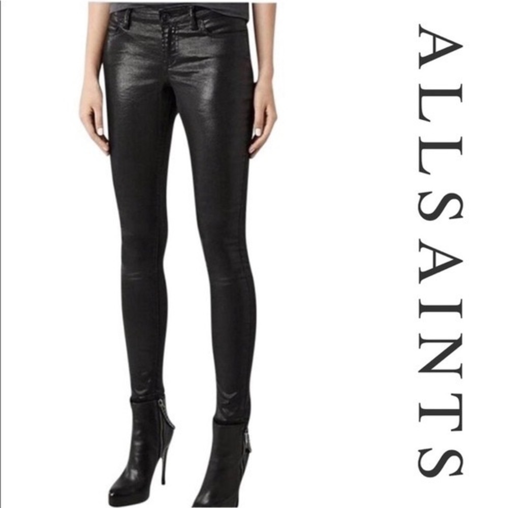 All Saints coated black skinny jeans NWT